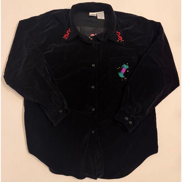 Vtg The Disney Store Mickey & Friends Velour Embroidered Button Down Women's L - Picture 1 of 5